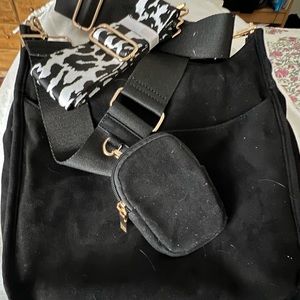 Black faux suede purse with 2 straps